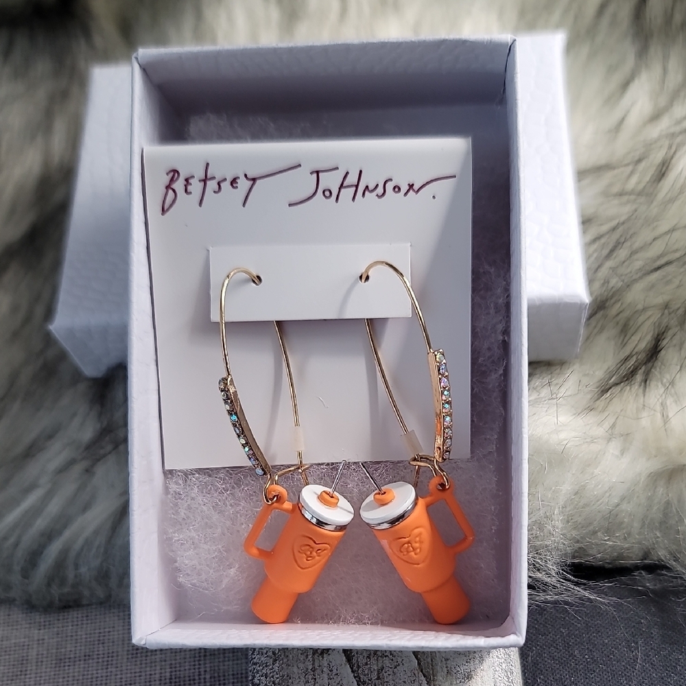 Betsey Johnson Fall Orange Coffee Mug Earrings